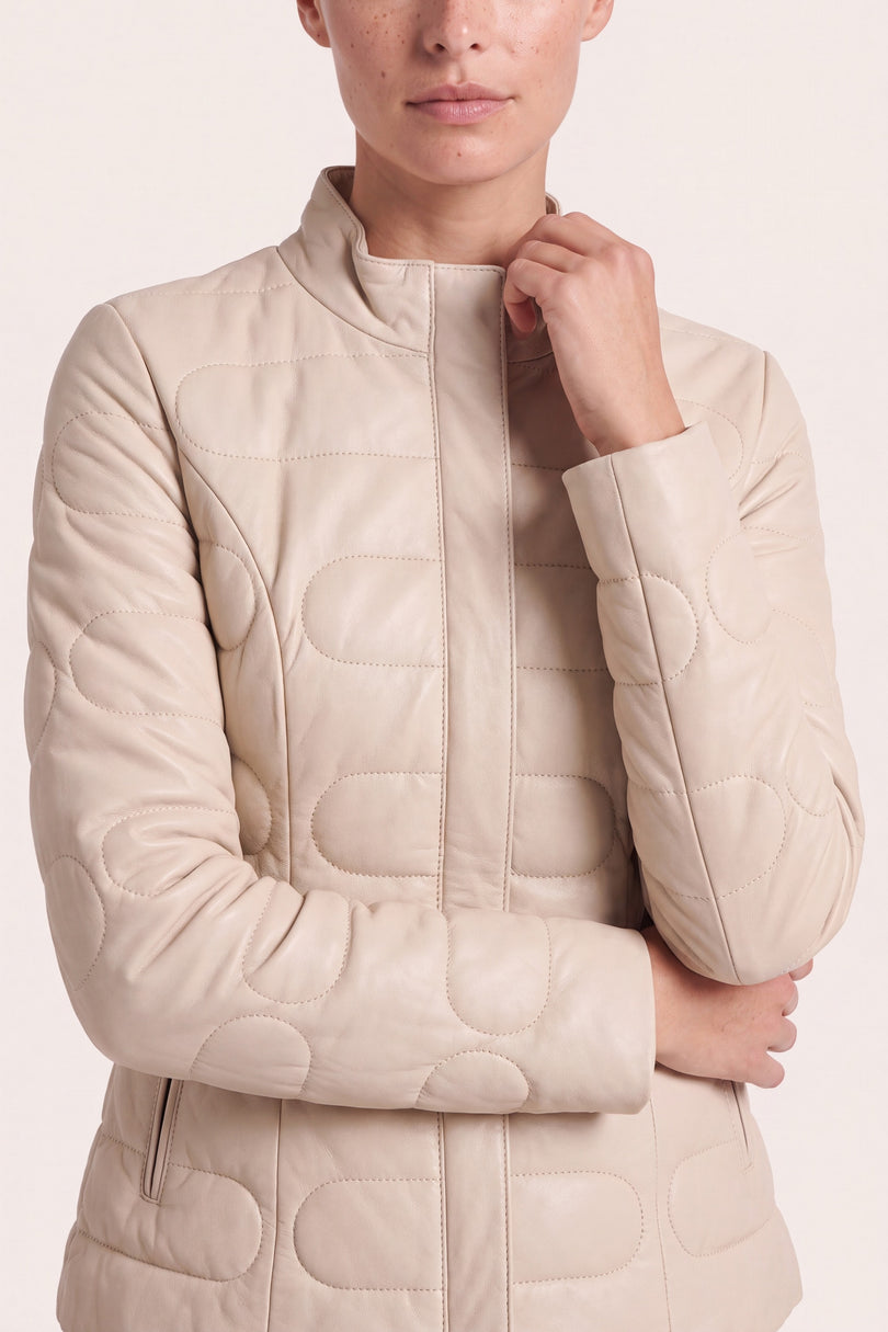 Lambskin Leather Puffer Jacket - Beige - detail view