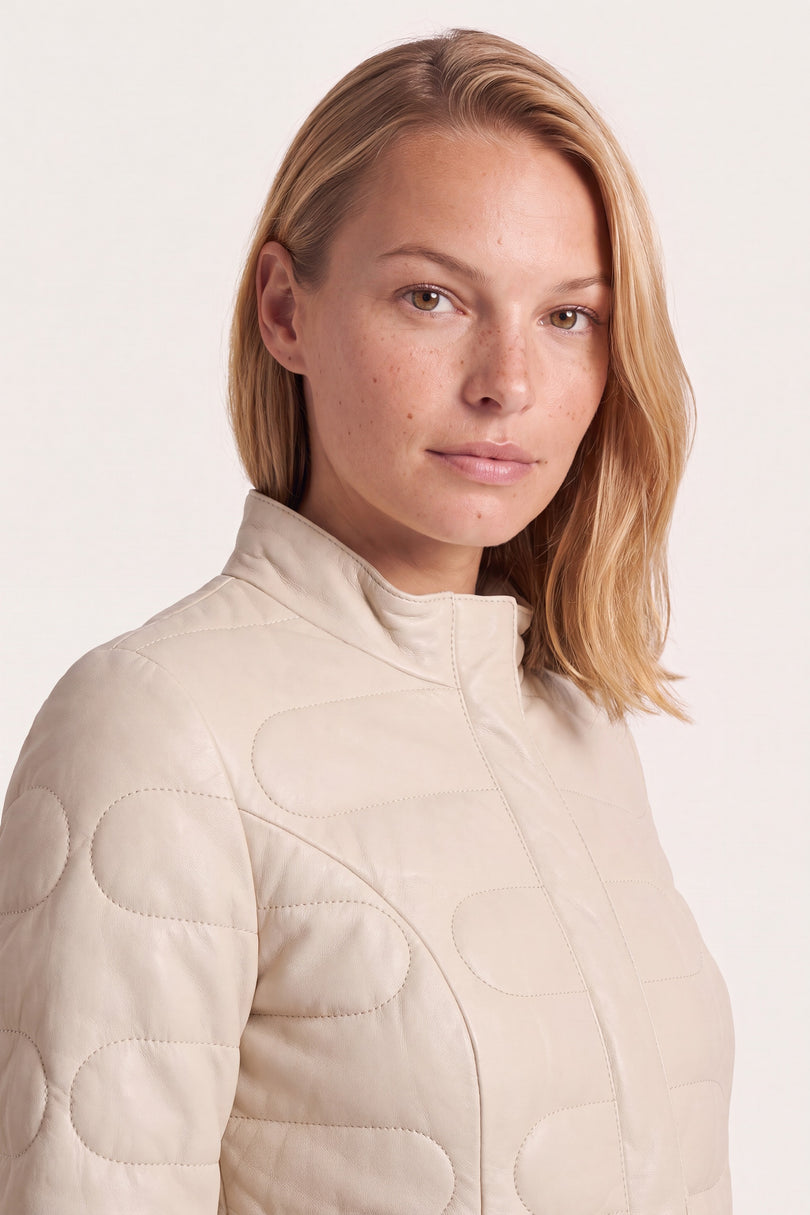 Lambskin Leather Puffer Jacket - Beige - macro view