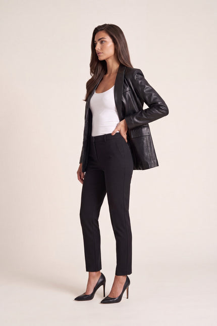 Lambskin Leather Double-Button Blazer - Black - side view