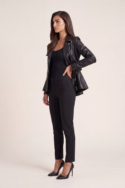 Fitted Lambskin Peplum Jacket - Black - side view