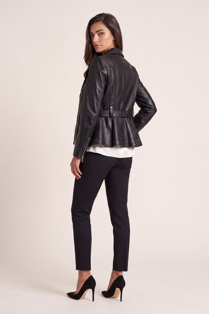 Fitted Lambskin Peplum Jacket - Black - back view