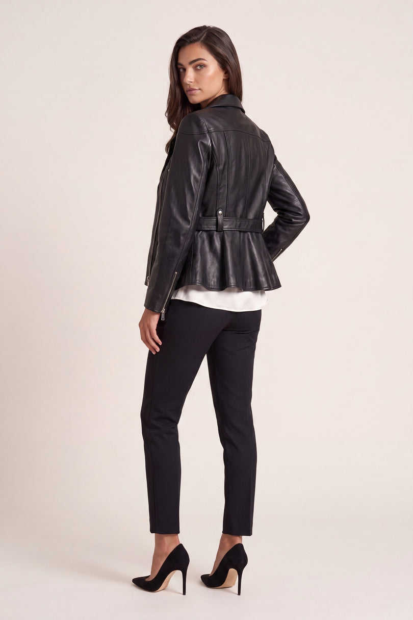 Fitted Lambskin Peplum Jacket - Black - back view