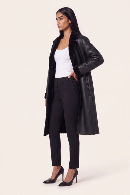 Toscana Shearling-Lined Lambskin Overcoat - Black - side view