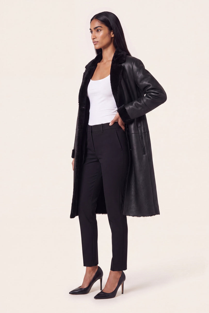 Toscana Shearling-Lined Lambskin Overcoat - Black - side view