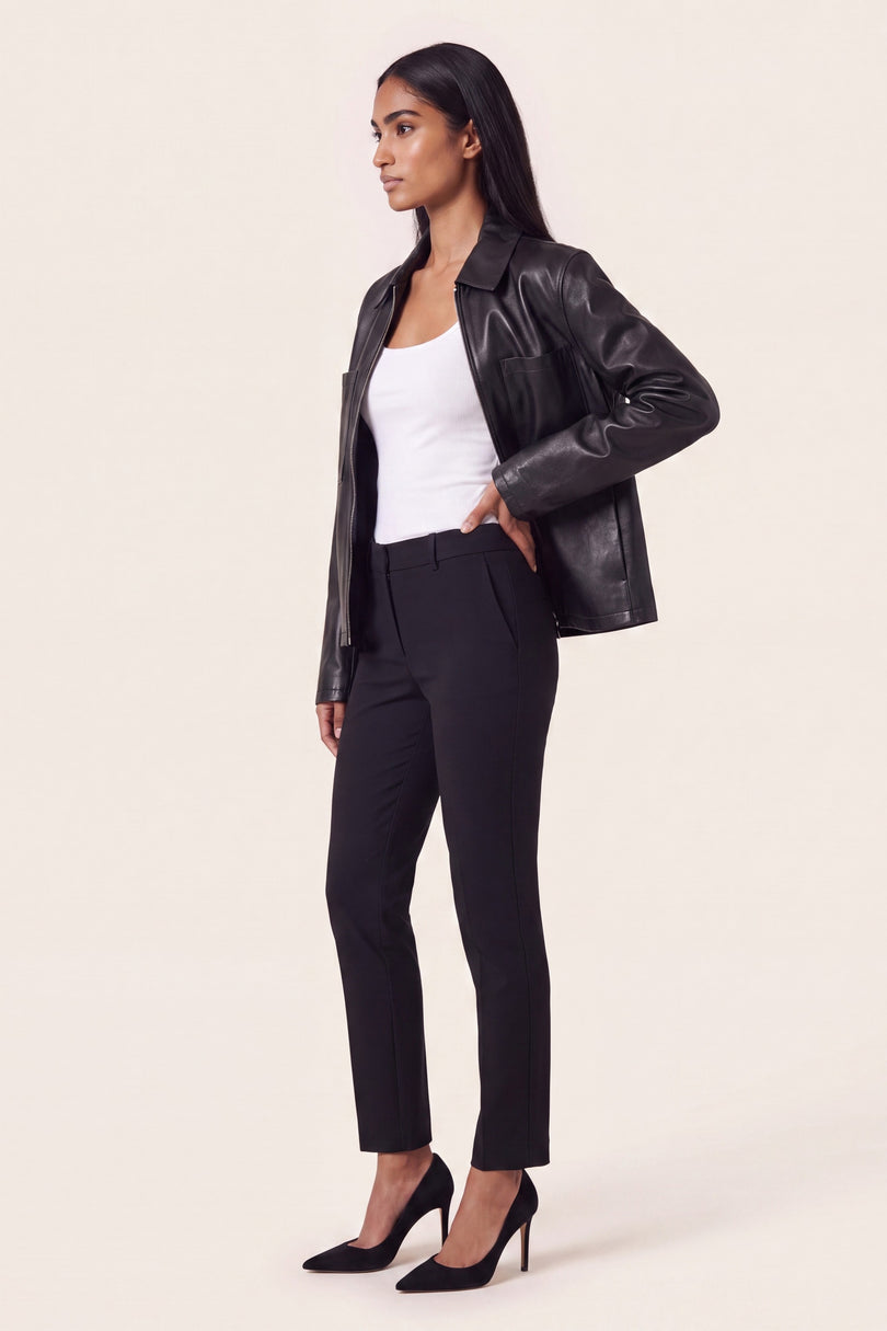 Lambskin Leather Trucker Jacket - Black - side view