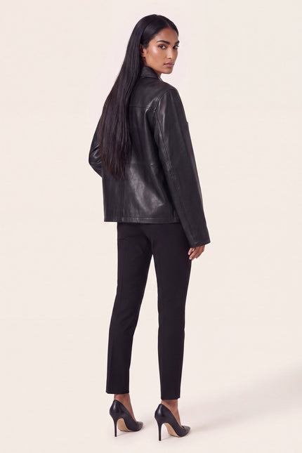Lambskin Leather Trucker Jacket - Black - back view
