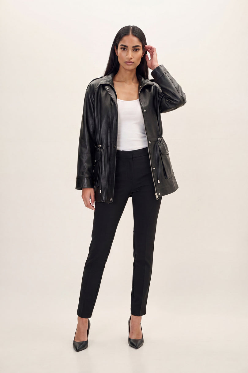 Nappa Lambskin Safari Jacket - Black - front view