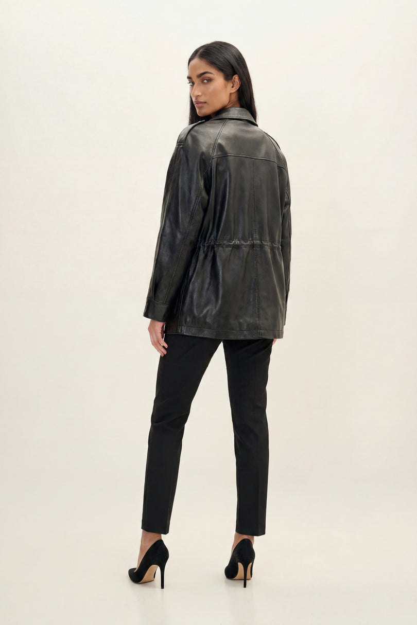 Nappa Lambskin Safari Jacket - Black - back view