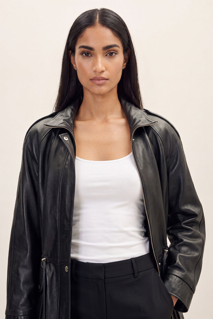 Nappa Lambskin Safari Jacket - Black - macro view