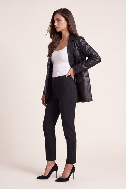 Single-Breasted Lambskin Leather Blazer - Black - side view