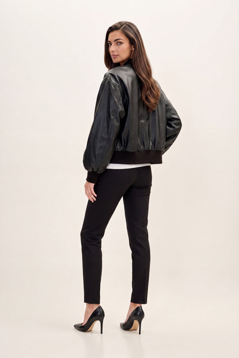 Lambskin Leather Bubble-Sleeve Jacket - Black - back view