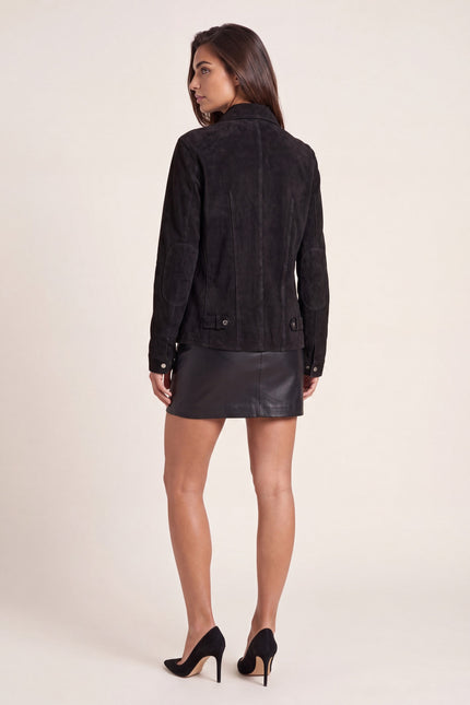 Lambskin Suede Utility Field Jacket - Black - back view