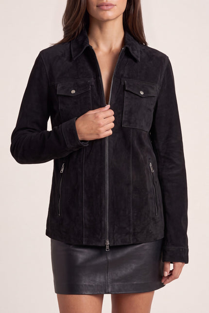 Lambskin Suede Utility Field Jacket - Black - detail view