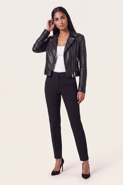 Lambskin Multi-Zipper Motorcycle Jacket - Black - front view