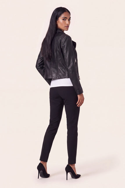 Lambskin Multi-Zipper Motorcycle Jacket - Black - back view