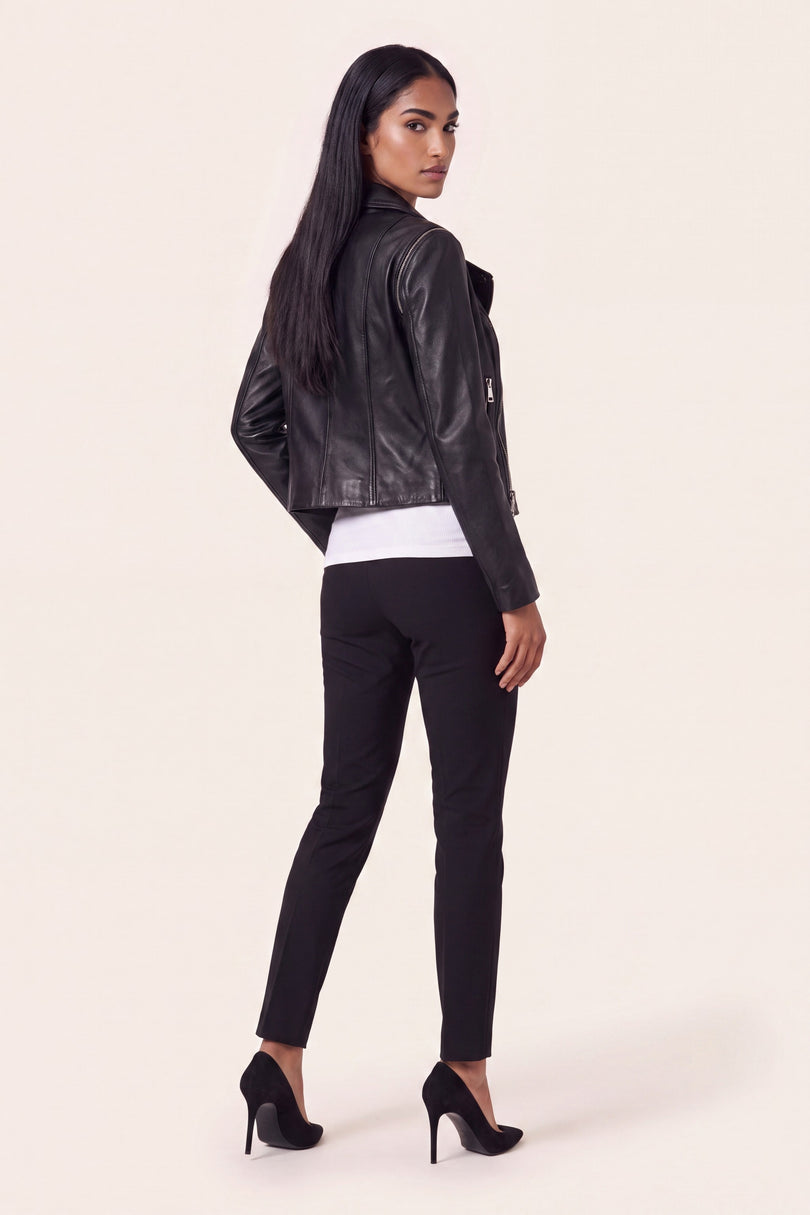 Lambskin Multi-Zipper Motorcycle Jacket - Black - back view