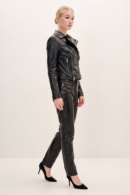 Lambskin Multi-Zipper Motorcycle Jacket - Black - side view