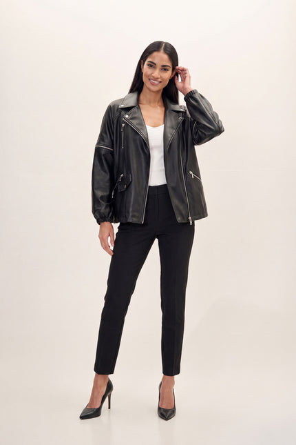 Lambskin Leather Jacket with Removable Sleeves - Black - front view