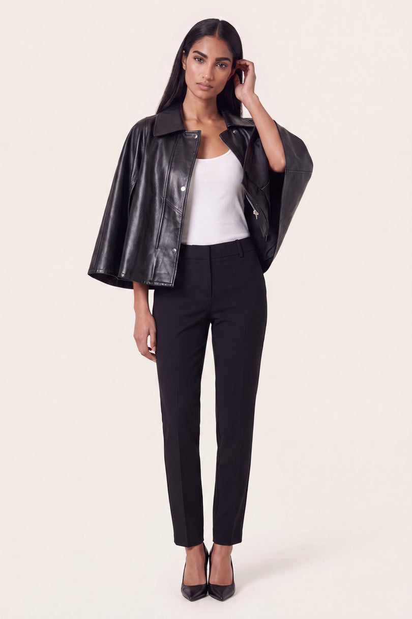 Double-Faced Lambskin Cape Jacket - Black - front view