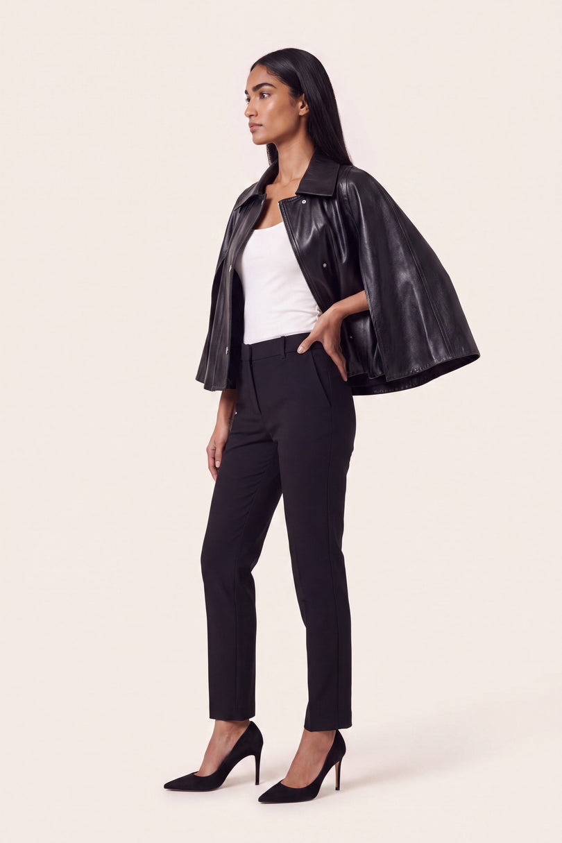 Double-Faced Lambskin Cape Jacket - Black - side view
