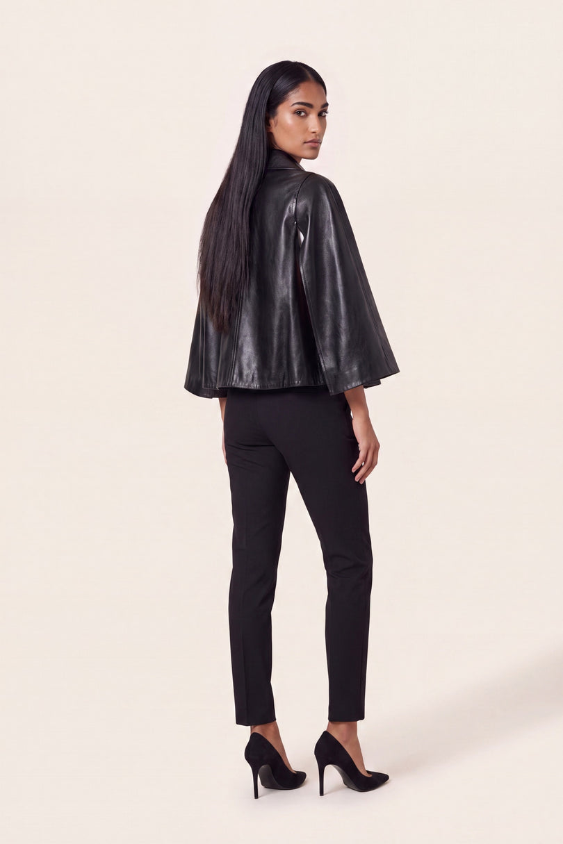 Double-Faced Lambskin Cape Jacket - Black - back view