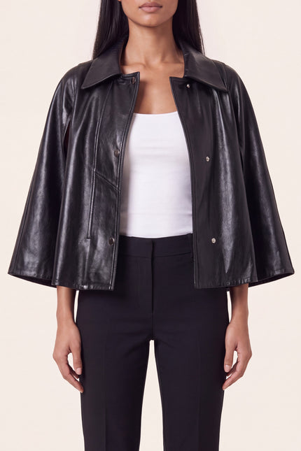 Double-Faced Lambskin Cape Jacket - Black - detail view