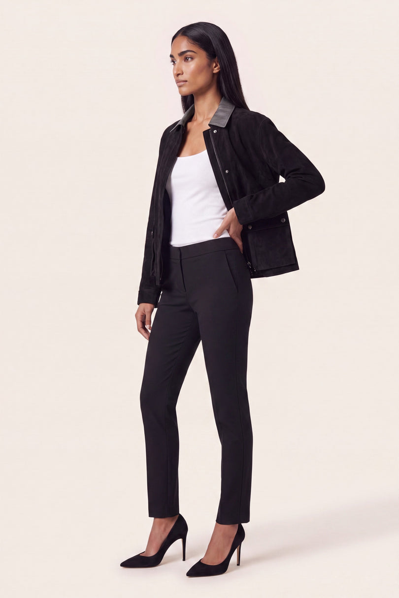 Suede Contrast Collar Chore Coat - Black - side view