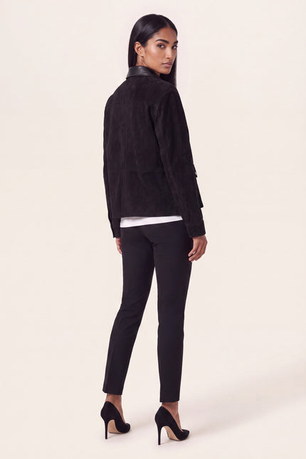Suede Contrast Collar Chore Coat - Black - back view