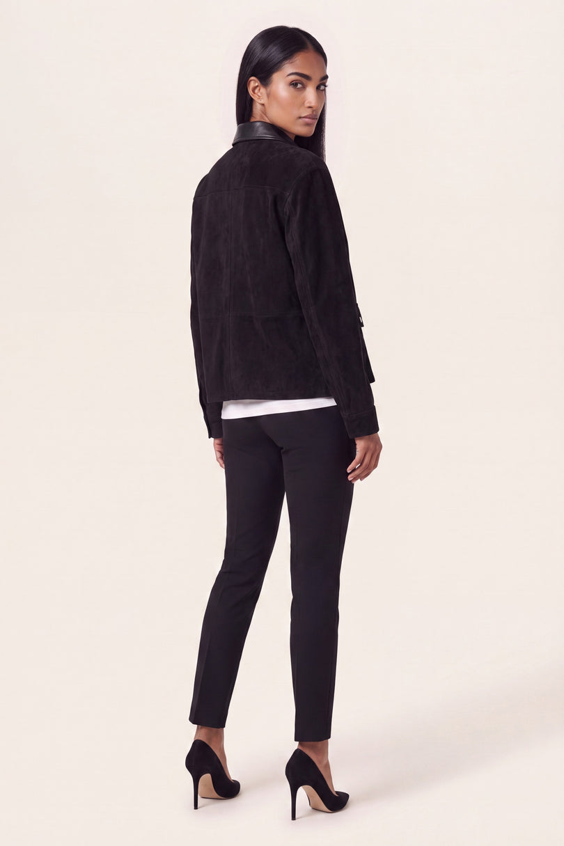 Suede Contrast Collar Chore Coat - Black - back view