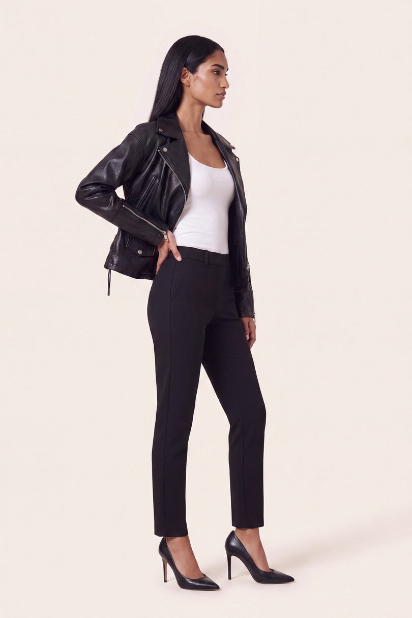Lace-up Leather Biker Jacket - Black - side view