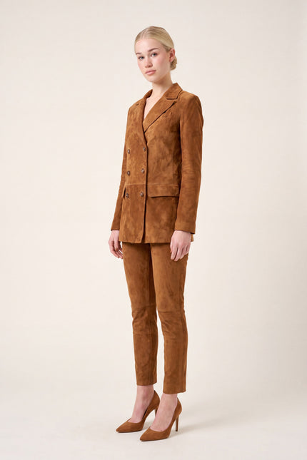 Lambskin Suede Double-Breasted Blazer - Brown - side view