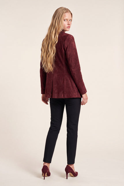 Lambskin Suede Single-Breasted Blazer - Burgundy - back view