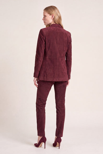 Lambskin Suede Single-Breasted Blazer - Burgundy - back view