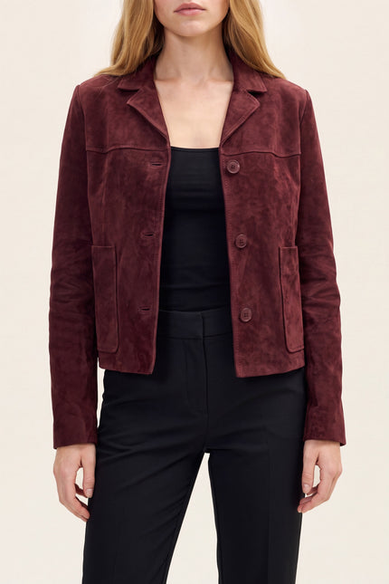 Short Lambskin Suede Jacket - Burgundy - detail view
