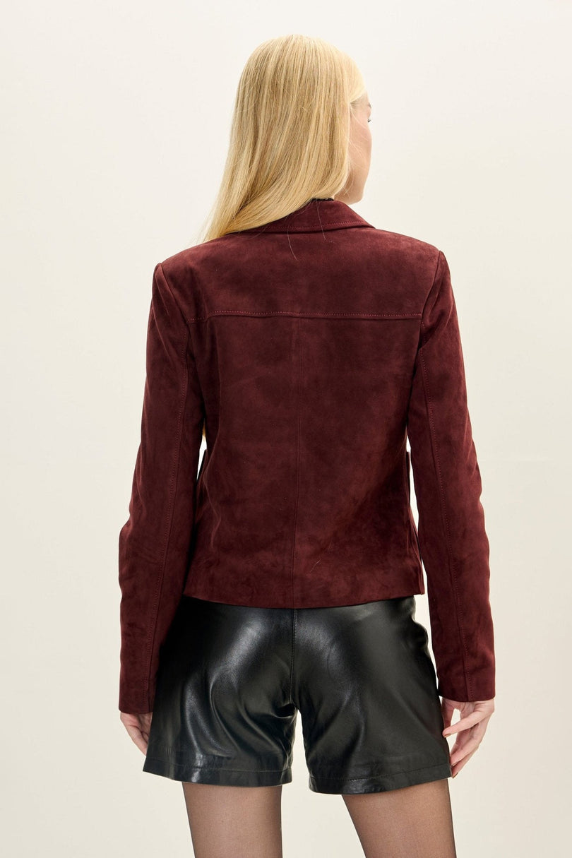 Short Lambskin Suede Jacket - Burgundy - freestyle view