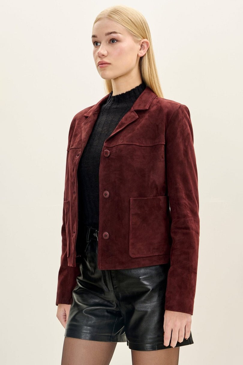 Short Lambskin Suede Jacket - Burgundy - freestyle view