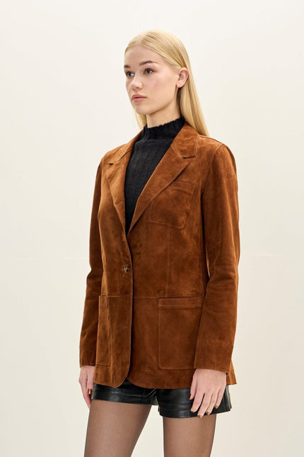 Lambskin Suede Single-Breasted Blazer - Brown - freestyle view