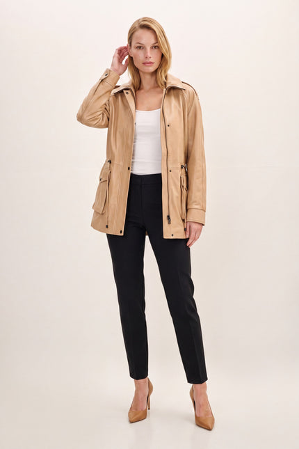 Nappa Lambskin Safari Jacket - Dark Beige - front view