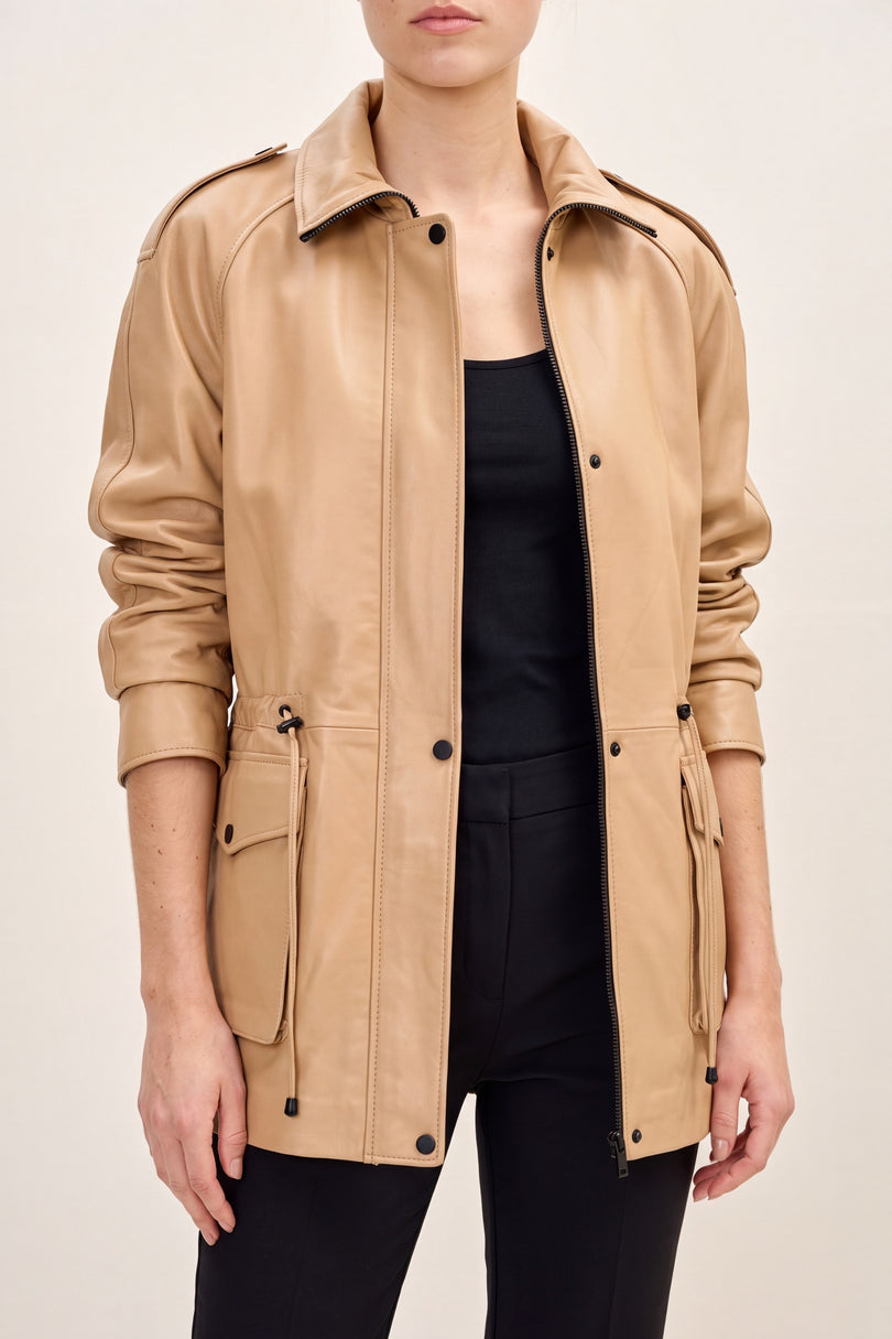 Nappa Lambskin Safari Jacket - Dark Beige - detail view