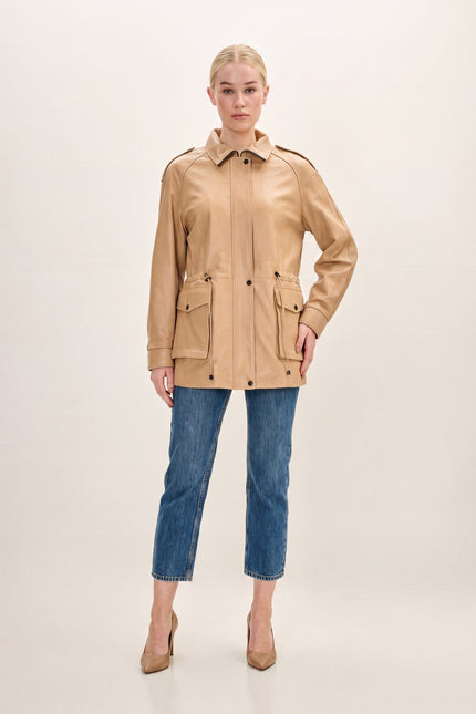 Nappa Lambskin Safari Jacket - Dark Beige - front view