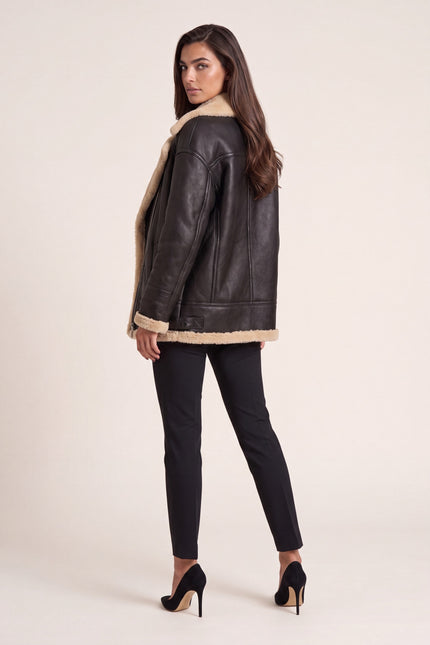 Lambskin Shearling Lined Jacket - Dark Brown - back view