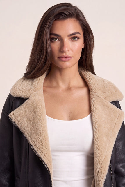Lambskin Shearling Lined Jacket - Dark Brown - macro view
