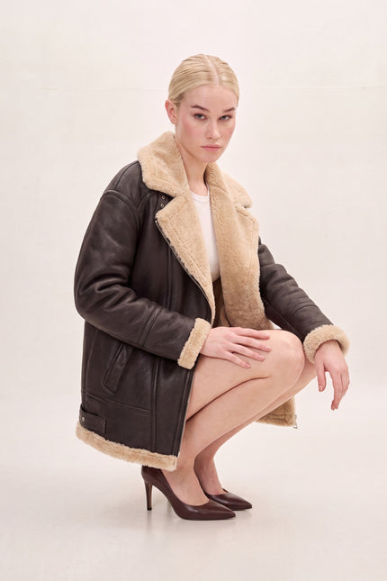 Lambskin Shearling Lined Jacket - Dark Brown - freestyle view