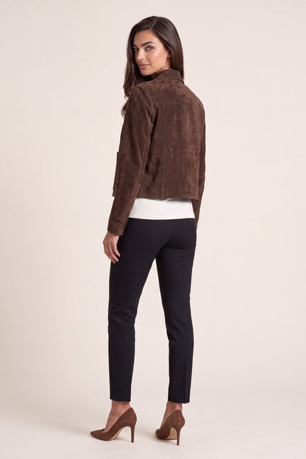 Lambskin Suede Short Jacket - Dark Brown - back view