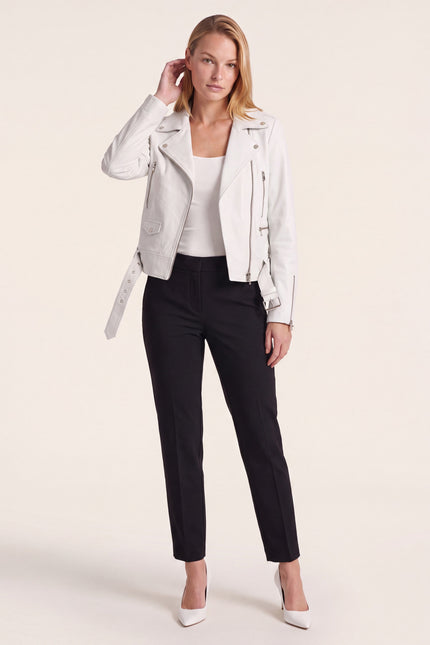 Lambskin Leather Biker Jacket - White - front view