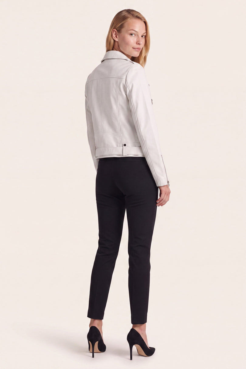 Lambskin Leather Biker Jacket - White - back view
