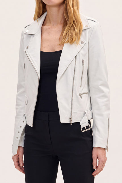 Lambskin Leather Biker Jacket - White - detail view