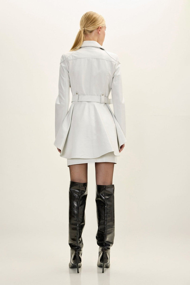 Fitted Lambskin Peplum Jacket - White - freestyle view