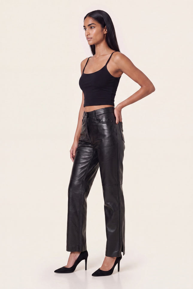 Lambskin Leather 5-Pocket Pants - Black - side view