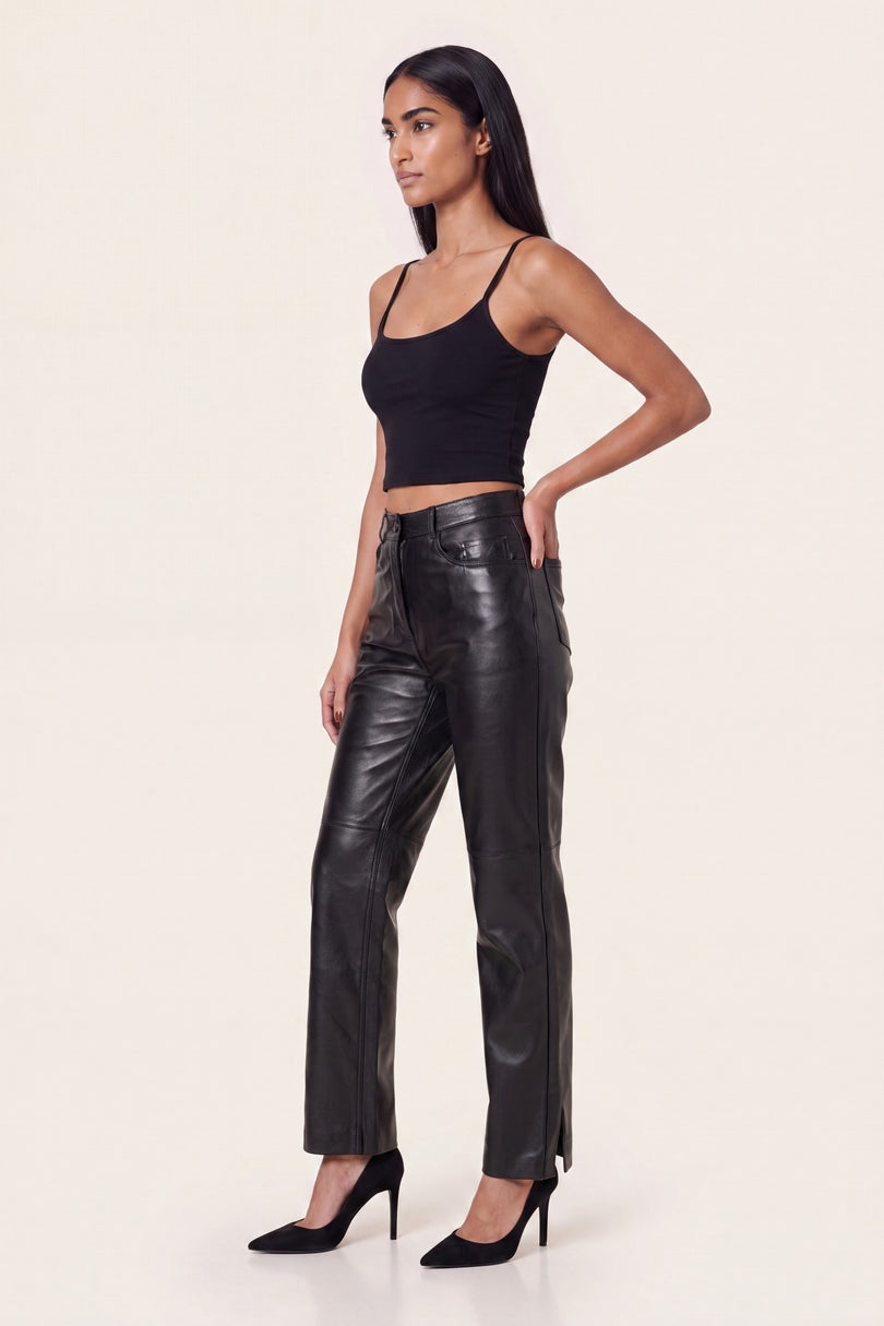 Lambskin Leather 5-Pocket Pants - Black - side view